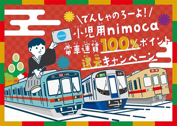 西鉄「小児用nimoca限定 電車運賃100%ポイント還元キャンペーン」を実施