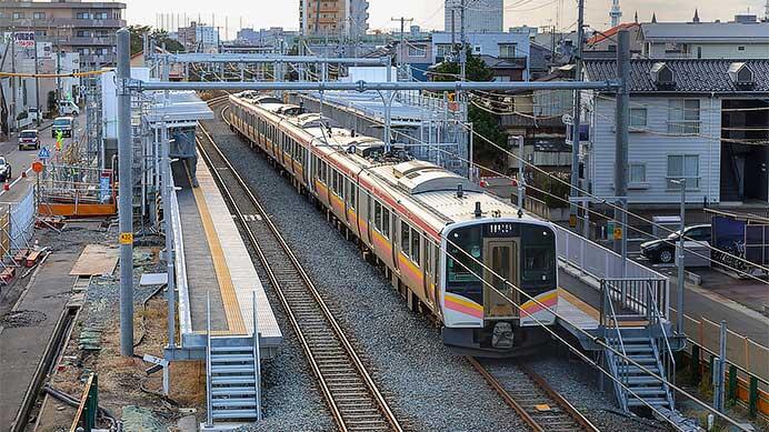 3月15日開業に向けて工事が進む越後線上所駅