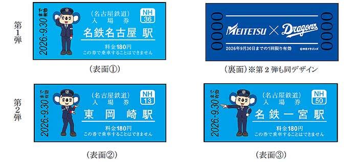 名鉄硬券(レアあり) 名鉄/記念きっぷ］中日ドラゴンズ コラボ硬券入場券 発売／2510