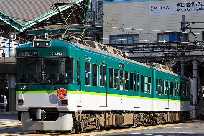 京阪大津線で「秋の行楽」ヘッドマーク