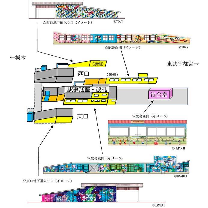 東武宇都宮線 おもちゃのまち駅にラッピングを実施